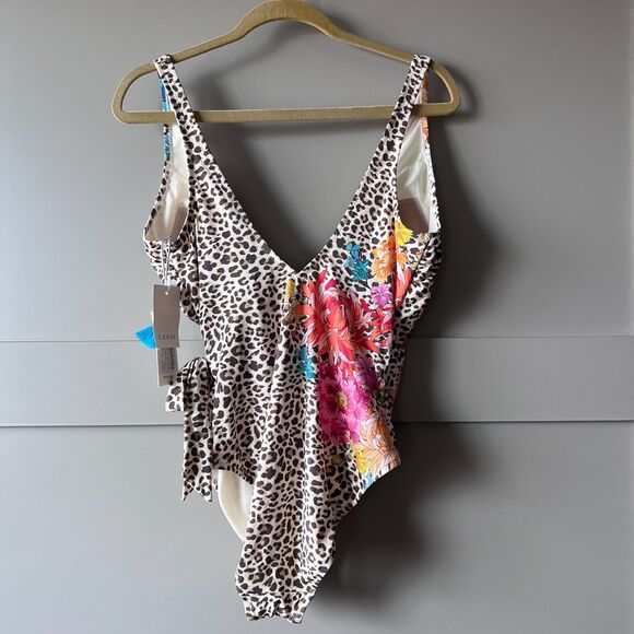 Johnny Was BLUE Leopard Wrap One Piece Swimsuit Large Floral $198 NEW Beach - Picture 4 of 13